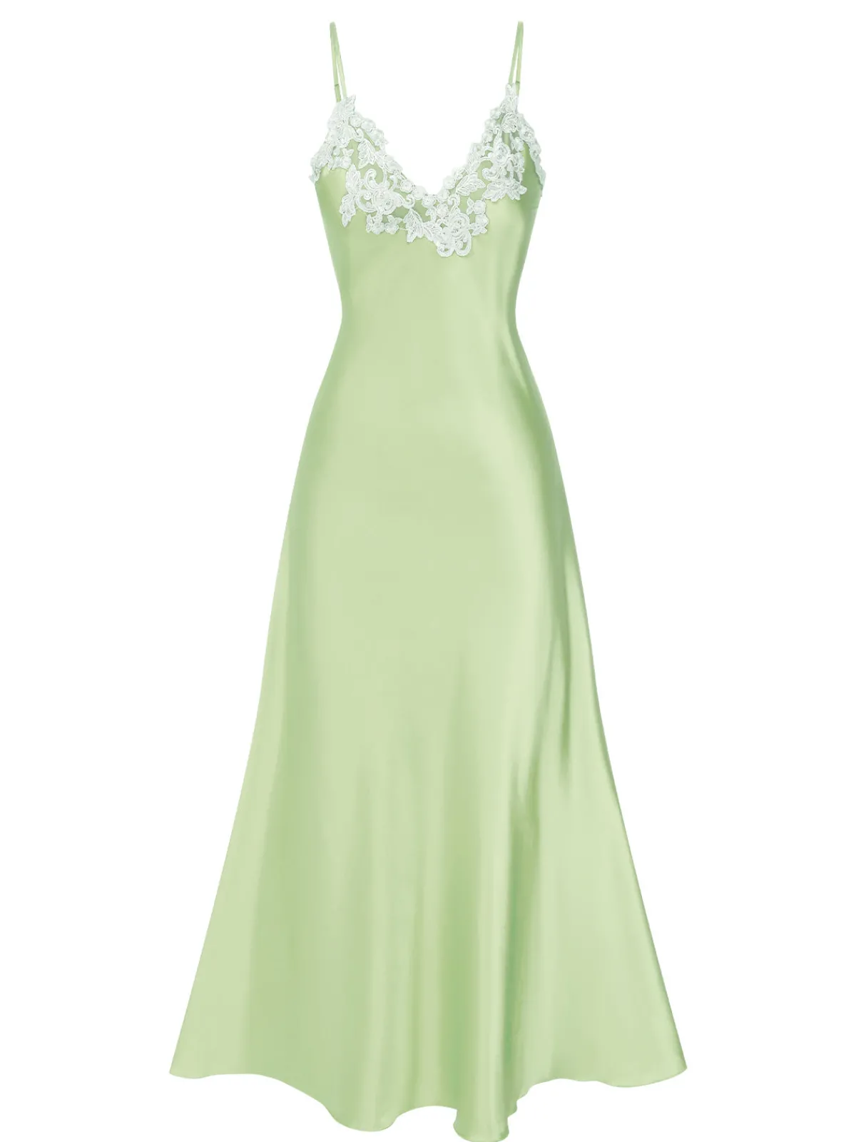 Fashion Retro Stage 1930s Embroidered Faux Satin Strap Nightgown