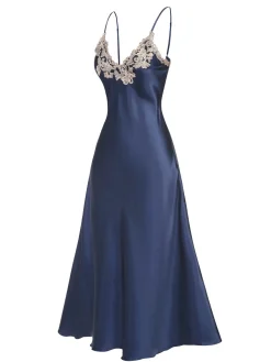 Fashion Retro Stage 1930s Embroidered Faux Satin Strap Nightgown