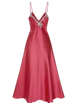 Fashion Retro Stage 1930s Embroidered Faux Satin Strap Nightgown