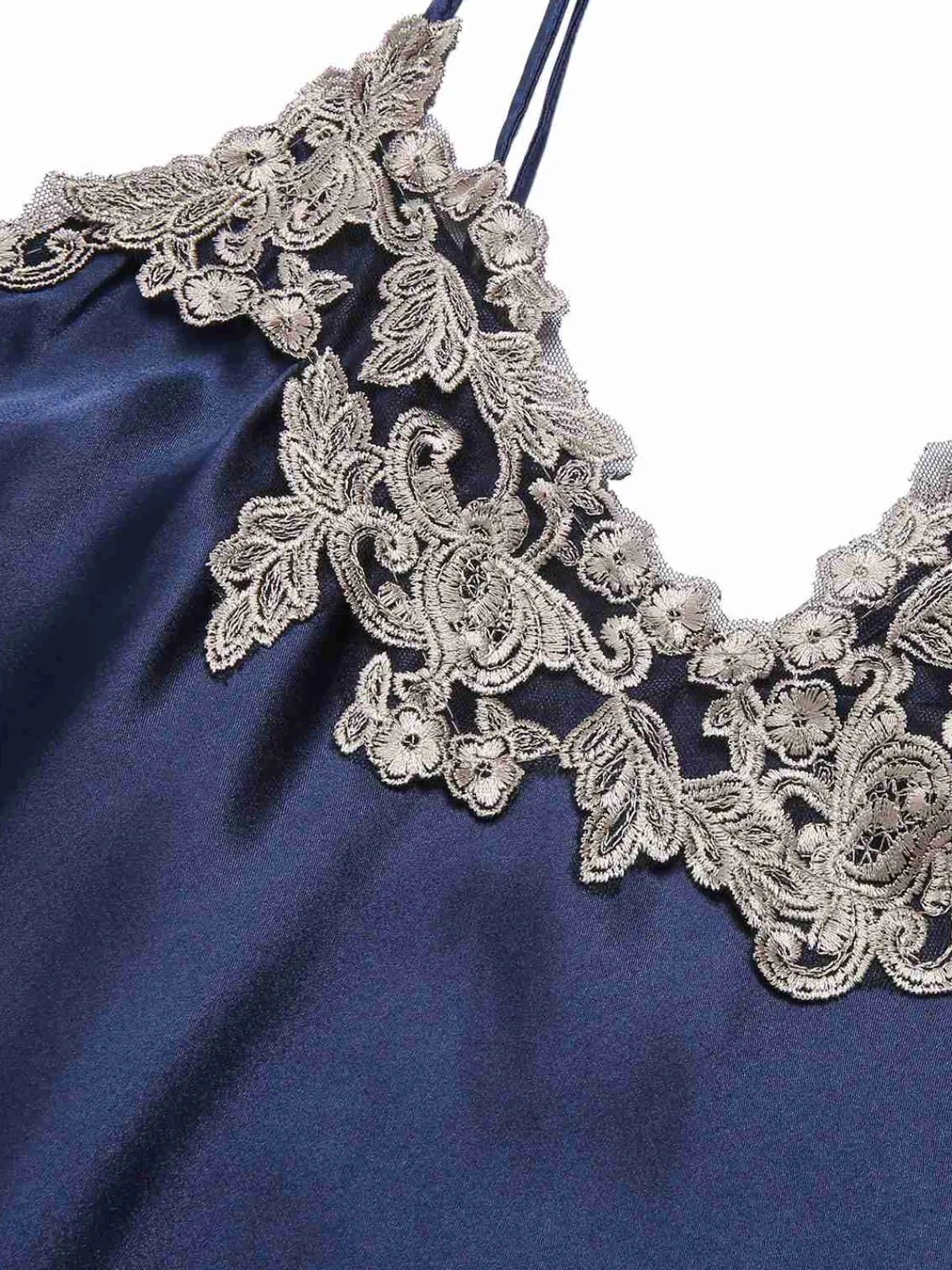 Best Retro Stage 1930s Embroidered Faux Satin Strap Nightgown