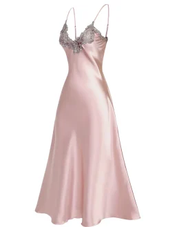 Best Retro Stage 1930s Embroidered Faux Satin Strap Nightgown
