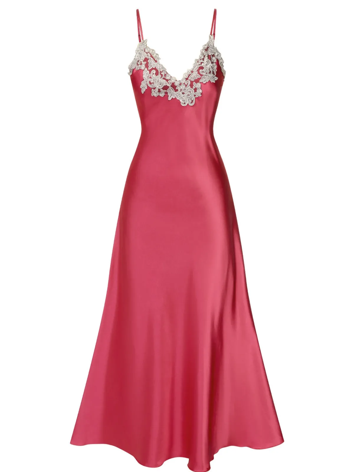 Best Retro Stage 1930s Embroidered Faux Satin Strap Nightgown