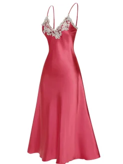 Best Retro Stage 1930s Embroidered Faux Satin Strap Nightgown