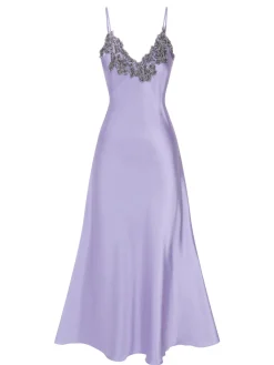 Sale Retro Stage 1930s Embroidered Faux Satin Strap Nightgown