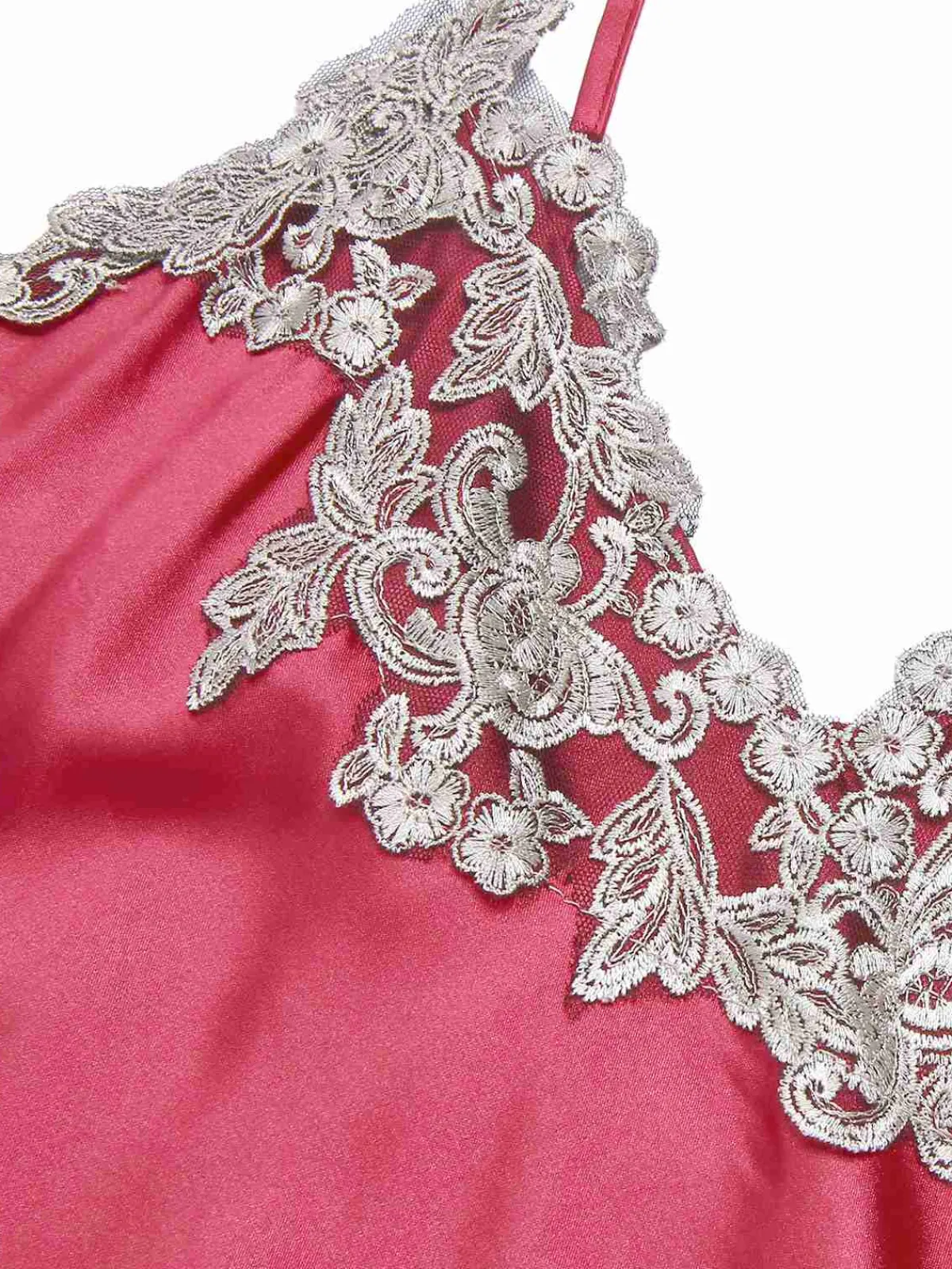 Sale Retro Stage 1930s Embroidered Faux Satin Strap Nightgown