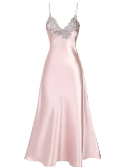 Sale Retro Stage 1930s Embroidered Faux Satin Strap Nightgown
