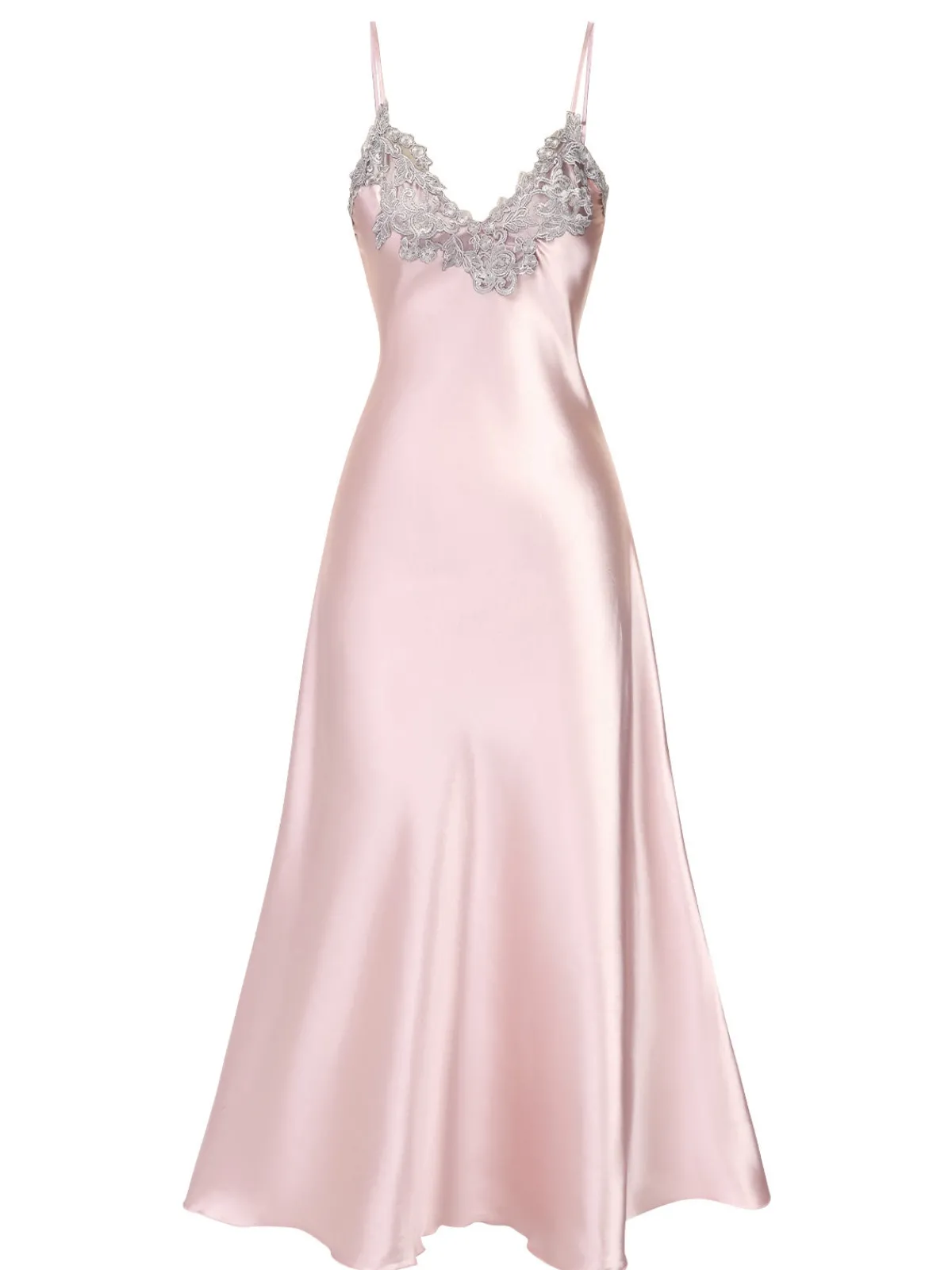 Sale Retro Stage 1930s Embroidered Faux Satin Strap Nightgown