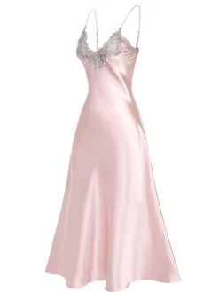 Sale Retro Stage 1930s Embroidered Faux Satin Strap Nightgown