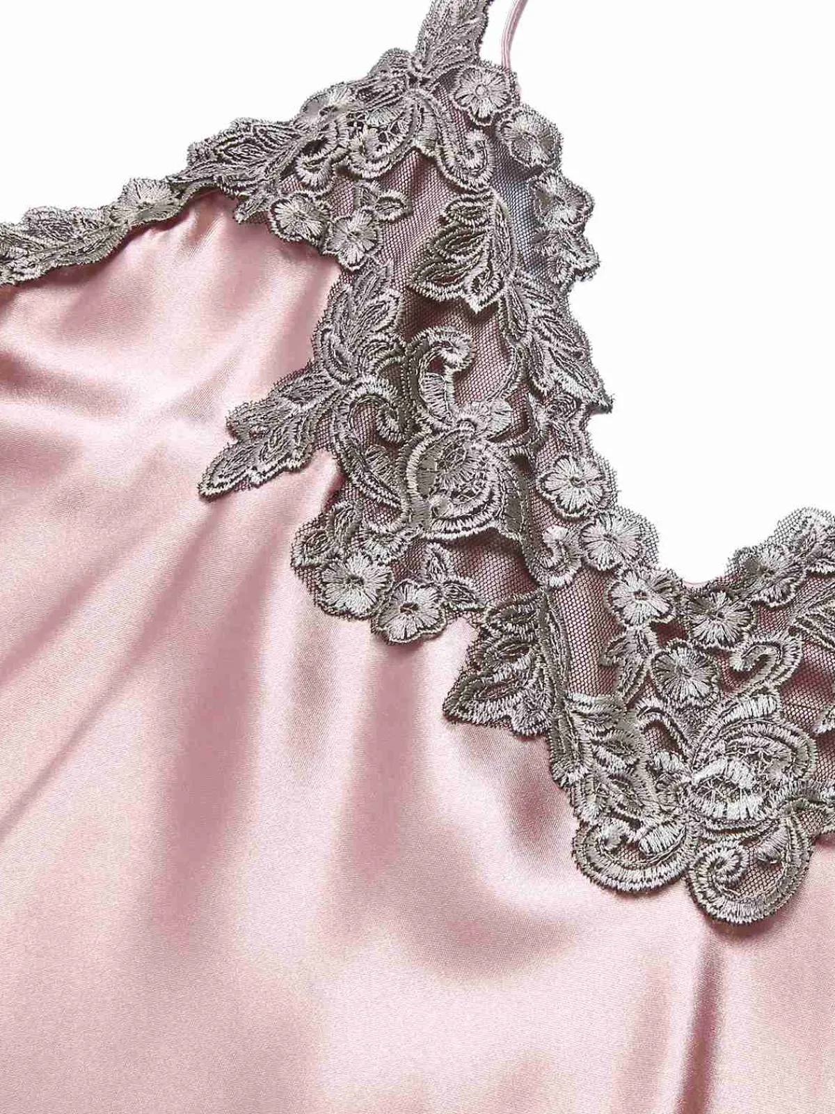 Sale Retro Stage 1930s Embroidered Faux Satin Strap Nightgown