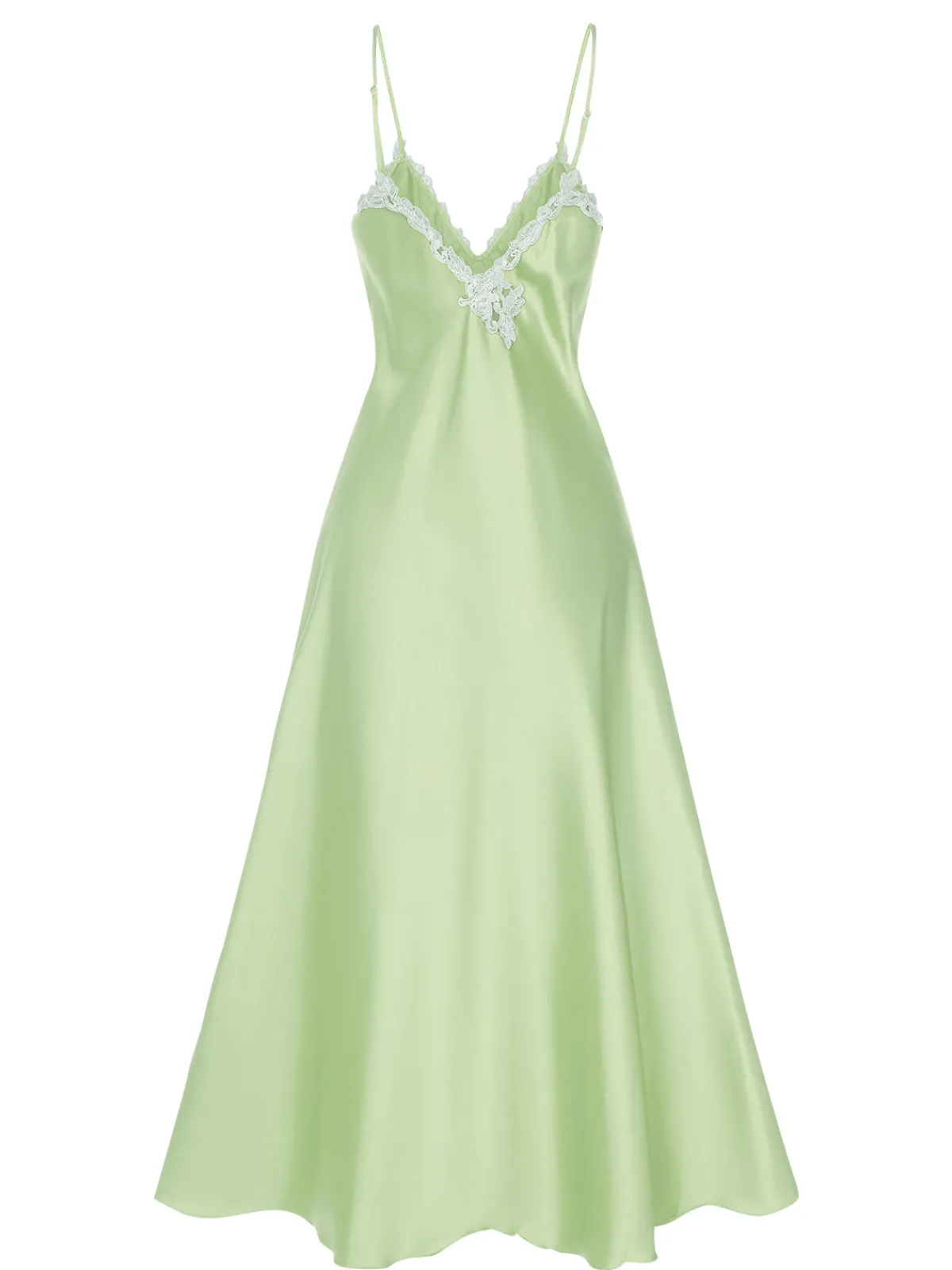 Sale Retro Stage 1930s Embroidered Faux Satin Strap Nightgown