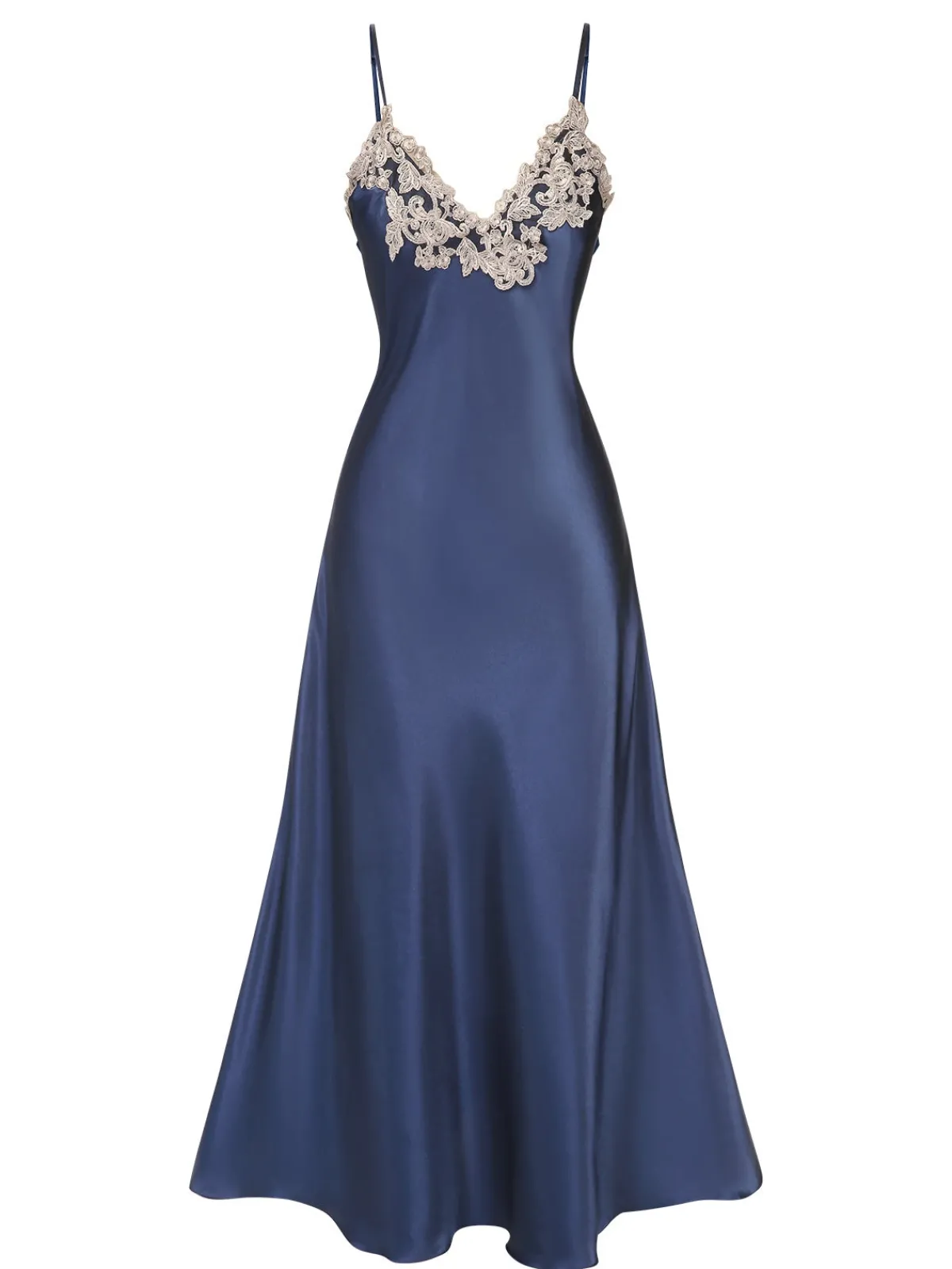 Sale Retro Stage 1930s Embroidered Faux Satin Strap Nightgown