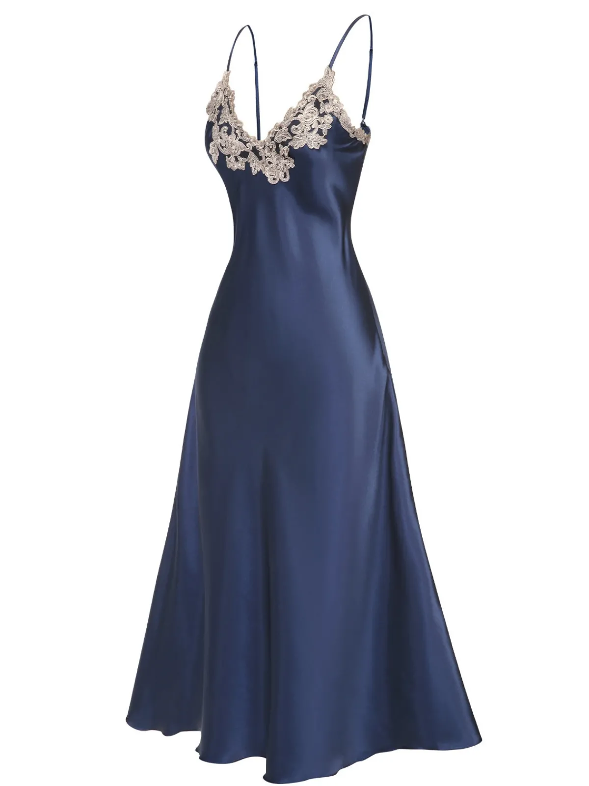 Sale Retro Stage 1930s Embroidered Faux Satin Strap Nightgown