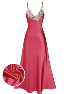 Sale Retro Stage 1930s Embroidered Faux Satin Strap Nightgown