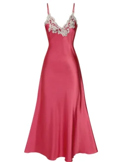 Sale Retro Stage 1930s Embroidered Faux Satin Strap Nightgown