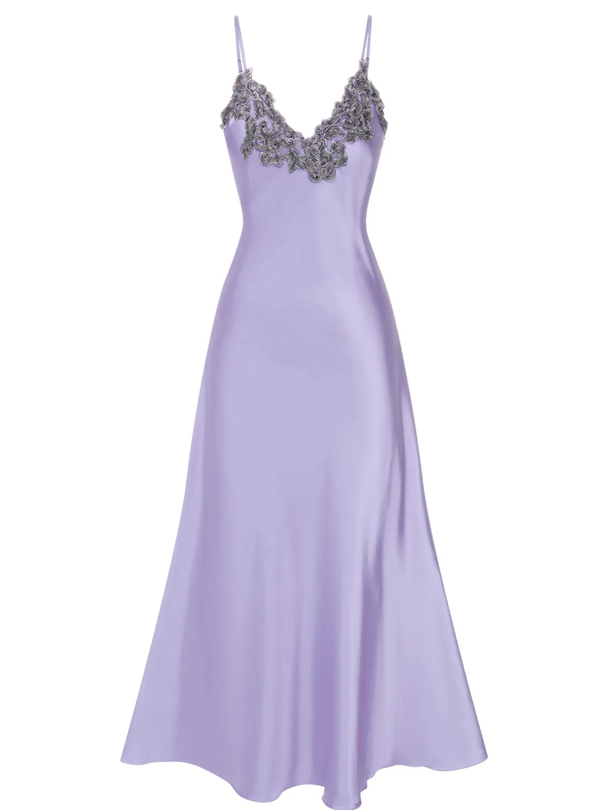 Sale Retro Stage 1930s Embroidered Faux Satin Strap Nightgown