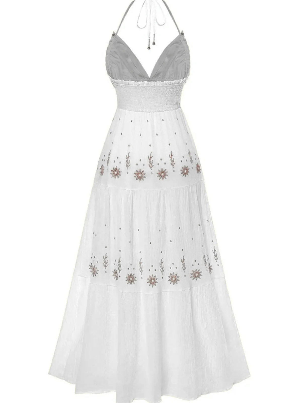 Best Retro Stage 1930s Embroidered Floral Deep V-Neck Textured Dress