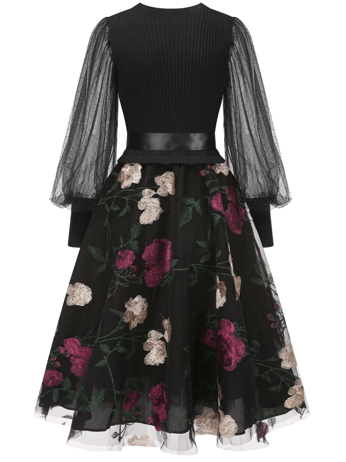 Clearance Retro Stage 1950s Embroidered Floral Mesh Patchwork Dress