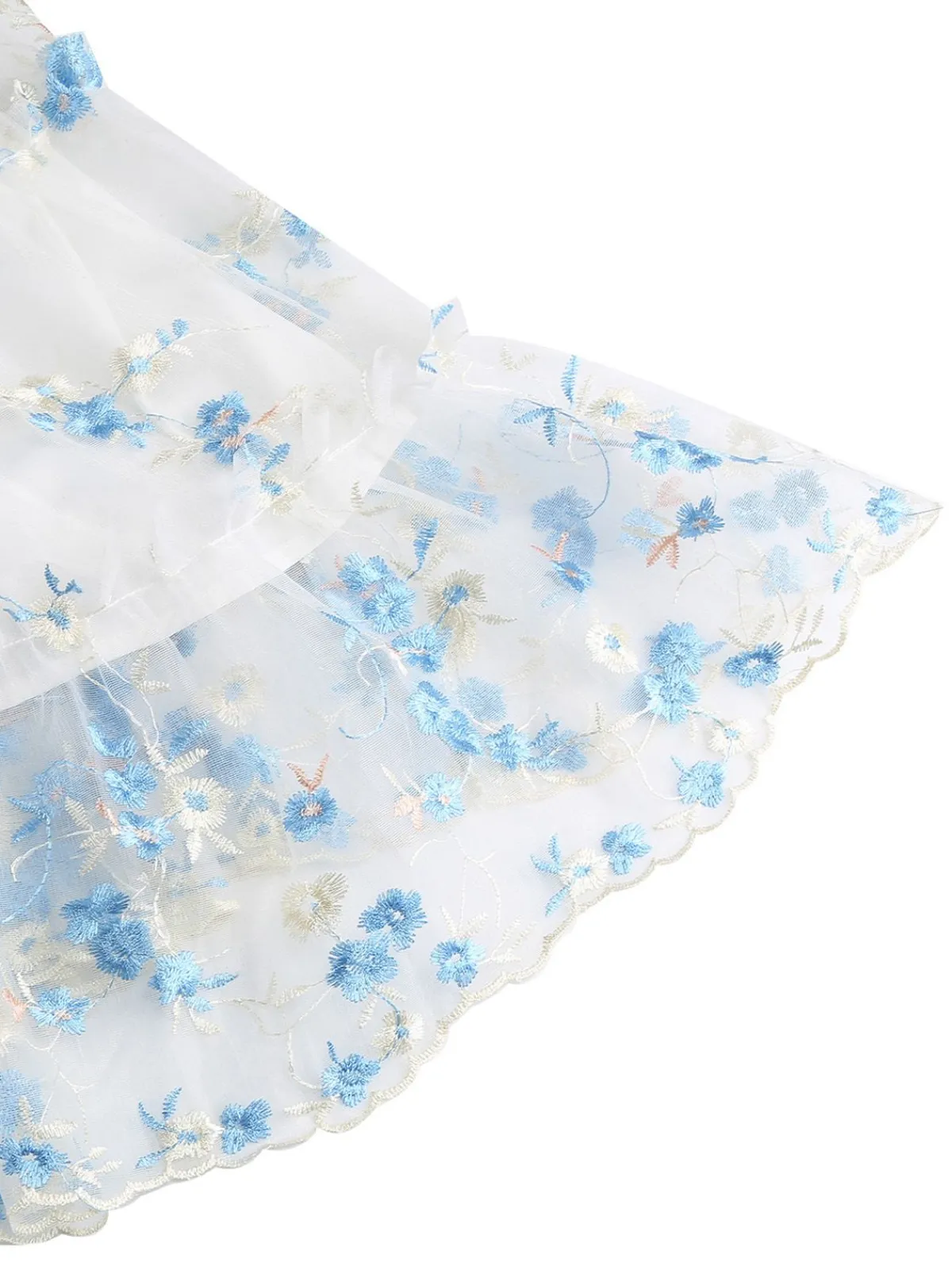 Online Retro Stage 1950s Embroidered Flowers Mesh Puff Sleeve Dress