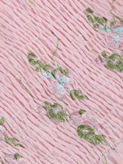 Online Retro Stage 1950s Embroidered Flowers Mesh Puff Sleeve Dress