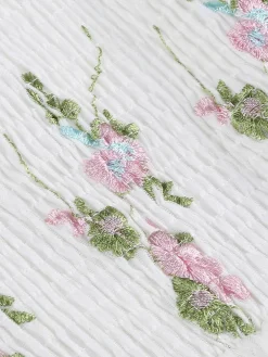 Online Retro Stage 1950s Embroidered Flowers Mesh Puff Sleeve Dress