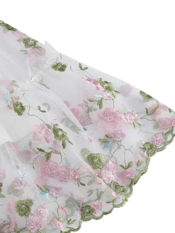 Online Retro Stage 1950s Embroidered Flowers Mesh Puff Sleeve Dress
