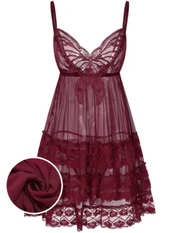 Best Retro Stage 1940s Embroidered Lace Butterfly Sheer Nightgown