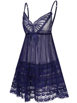Best Retro Stage 1940s Embroidered Lace Butterfly Sheer Nightgown