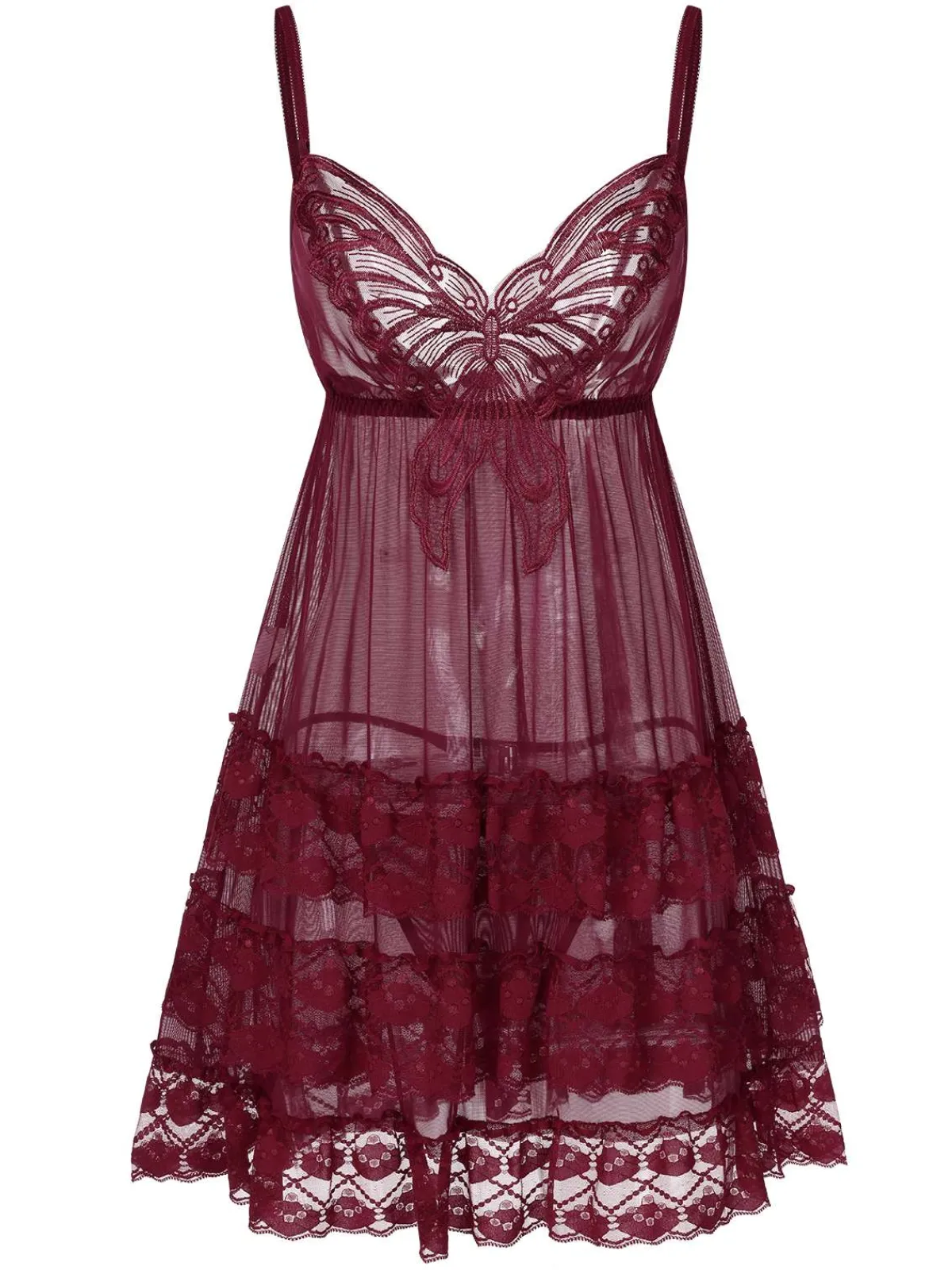 Best Retro Stage 1940s Embroidered Lace Butterfly Sheer Nightgown