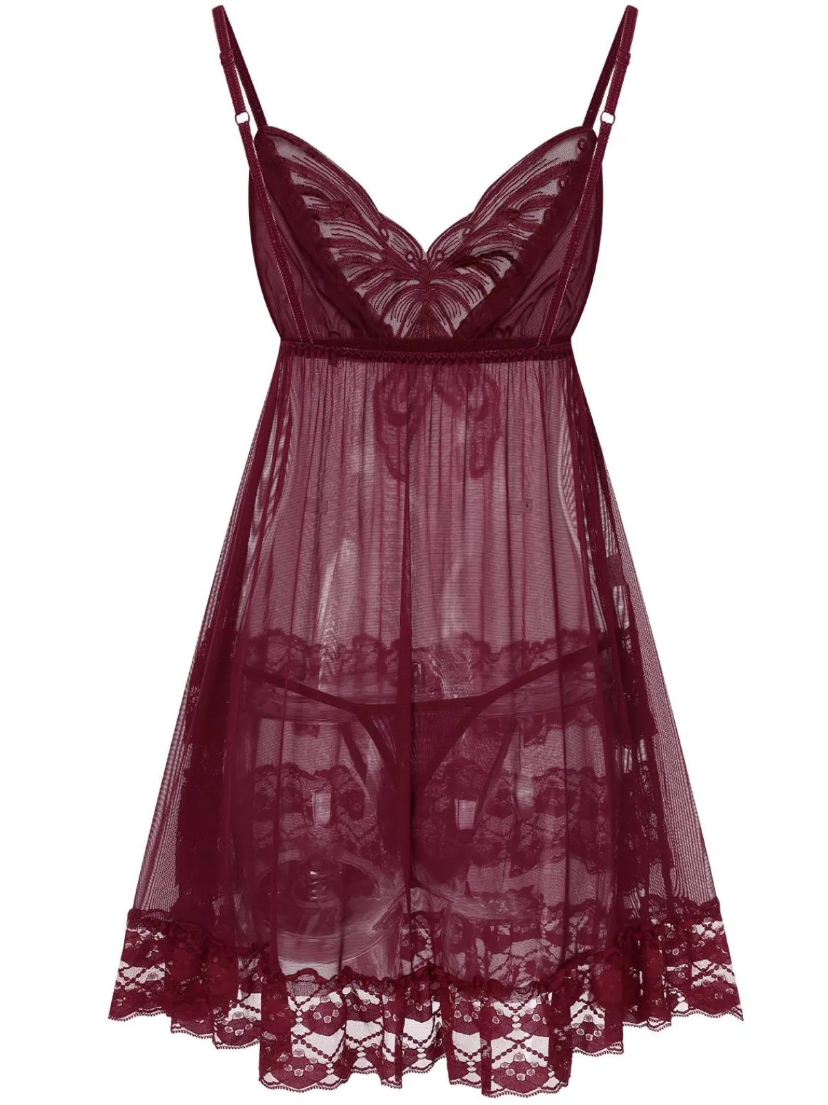 Best Retro Stage 1940s Embroidered Lace Butterfly Sheer Nightgown