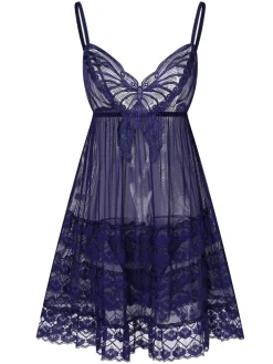 Best Retro Stage 1940s Embroidered Lace Butterfly Sheer Nightgown