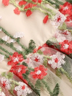 Discount Retro Stage 1950s Embroidered Mesh Lace-Up Sweetheart Neck Dress