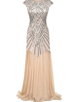Clearance Retro Stage 1920s Embroidery Sequin Maxi Dress