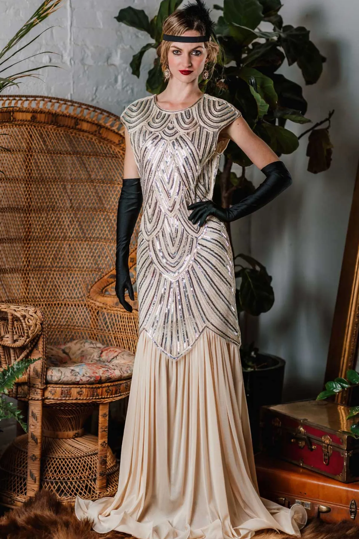 Clearance Retro Stage 1920s Embroidery Sequin Maxi Dress