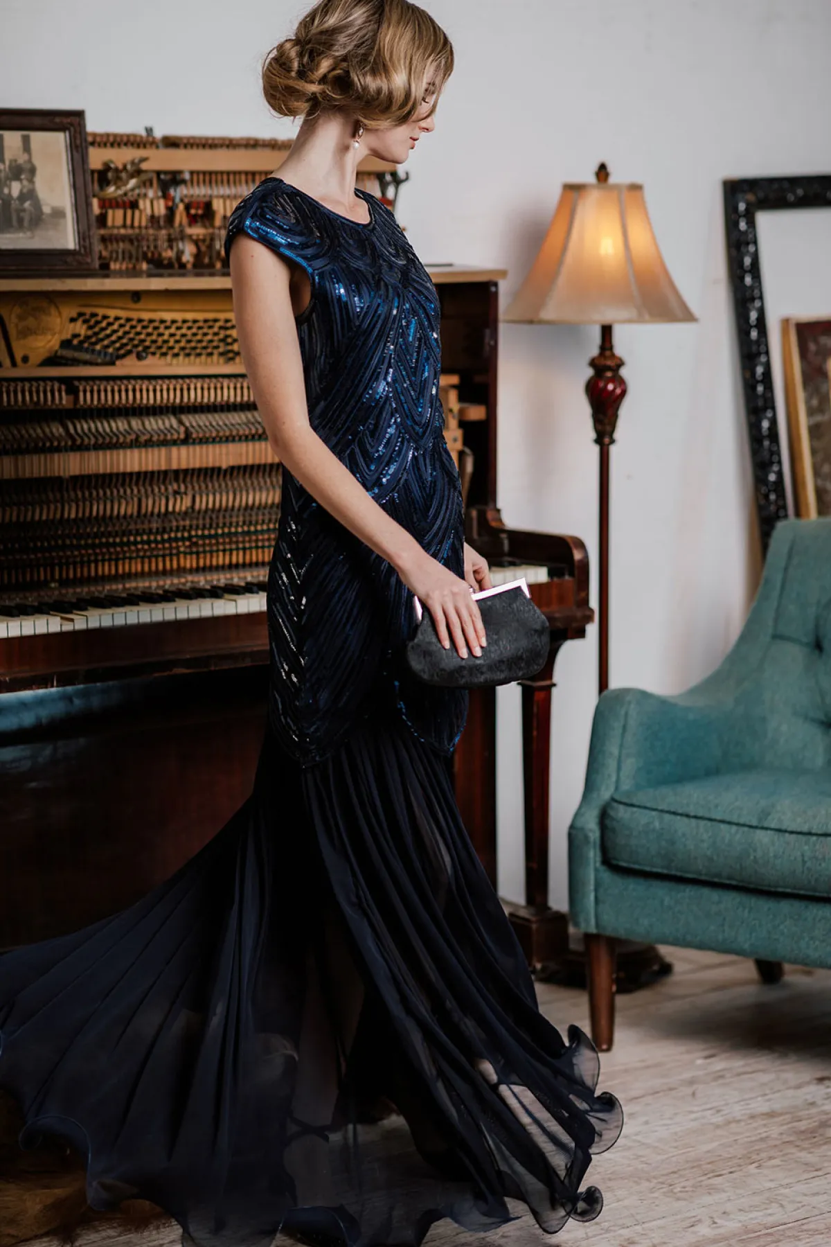 Clearance Retro Stage 1920s Embroidery Sequin Maxi Dress