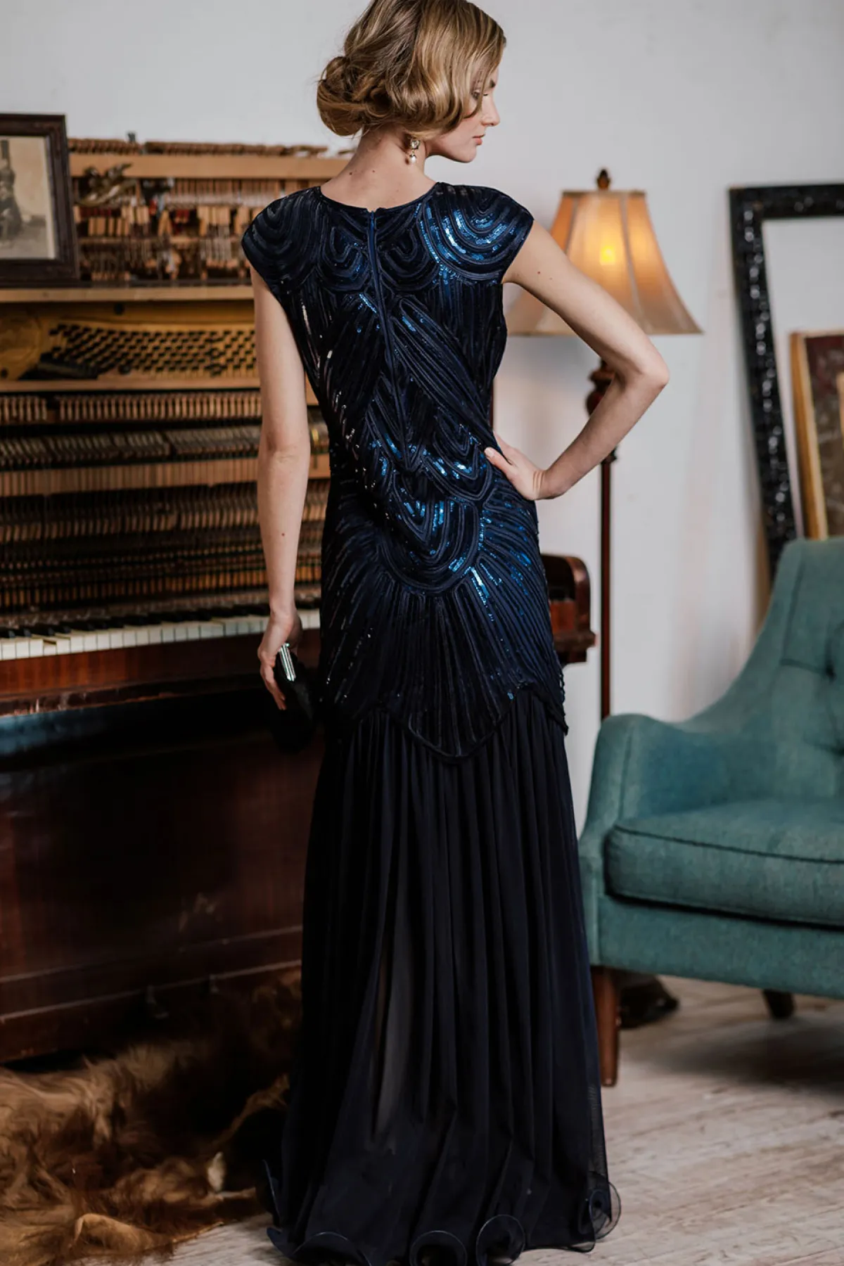 Clearance Retro Stage 1920s Embroidery Sequin Maxi Dress
