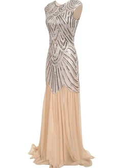 Clearance Retro Stage 1920s Embroidery Sequin Maxi Dress