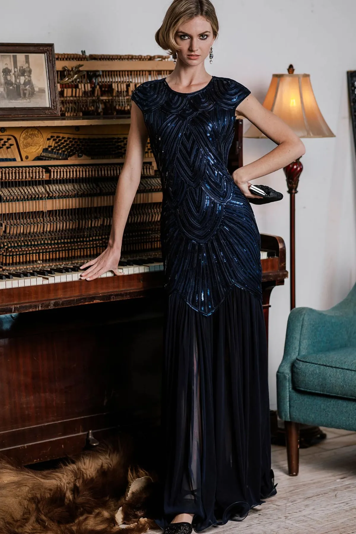 Clearance Retro Stage 1920s Embroidery Sequin Maxi Dress