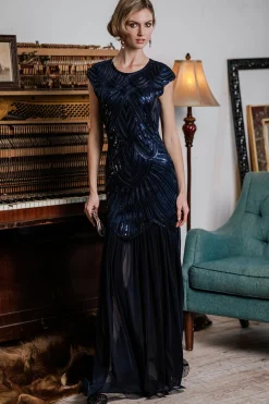 Clearance Retro Stage 1920s Embroidery Sequin Maxi Dress