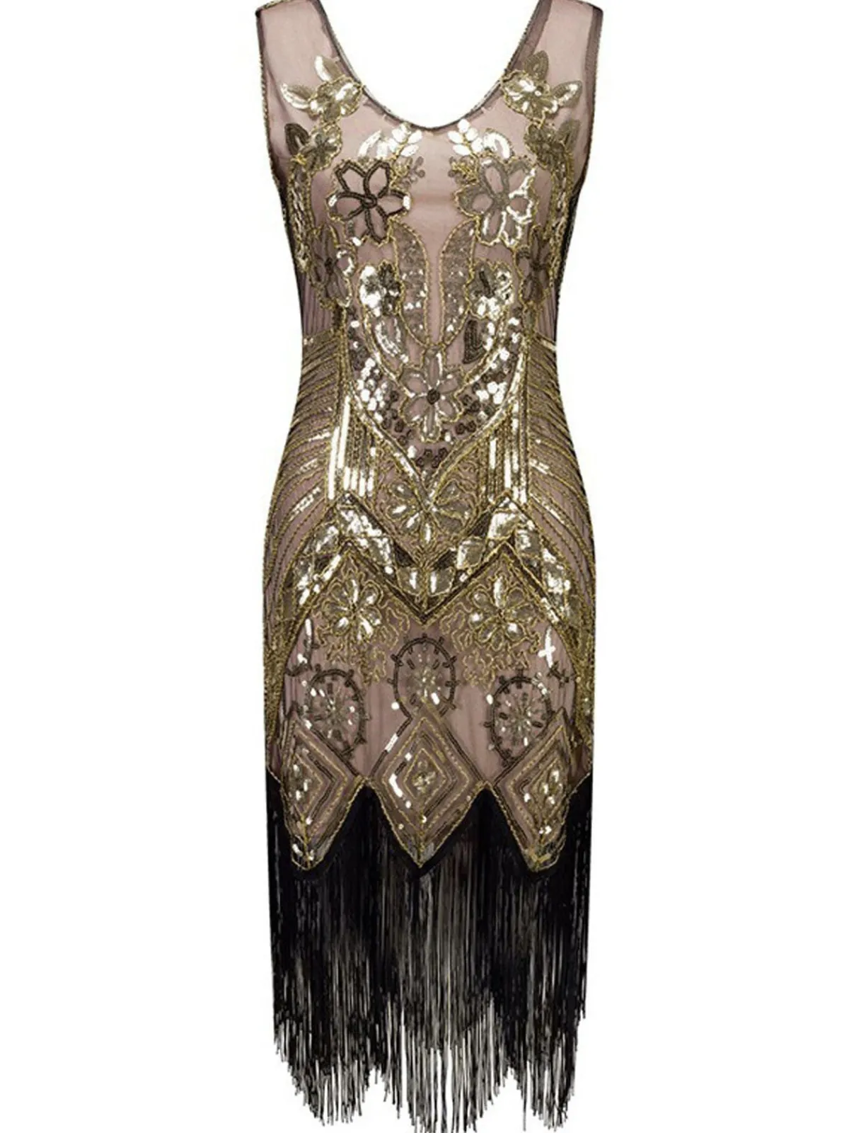 Sale Retro Stage 1920s Floral Beaded Flapper Dress Pink