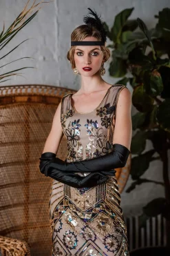 Sale Retro Stage 1920s Floral Beaded Flapper Dress Pink