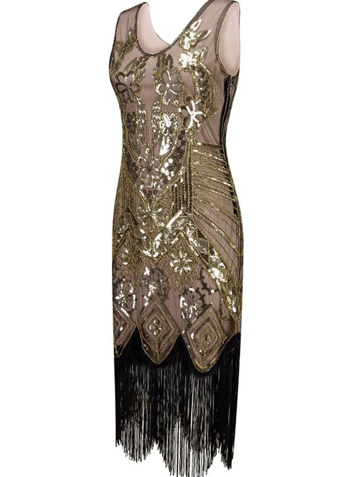 Sale Retro Stage 1920s Floral Beaded Flapper Dress Pink