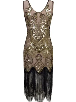 Sale Retro Stage 1920s Floral Beaded Flapper Dress Pink