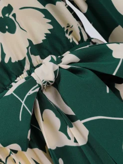 Clearance Retro Stage 1940s Floral Belted Pleated Dress