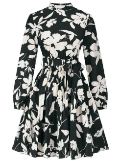 Clearance Retro Stage 1940s Floral Belted Pleated Dress
