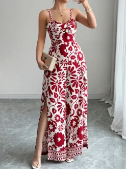 Hot Retro Stage 1970s Floral Boho Style Suspender Jumpsuit
