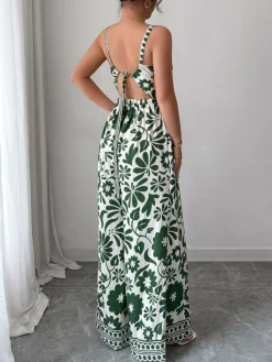Hot Retro Stage 1970s Floral Boho Style Suspender Jumpsuit