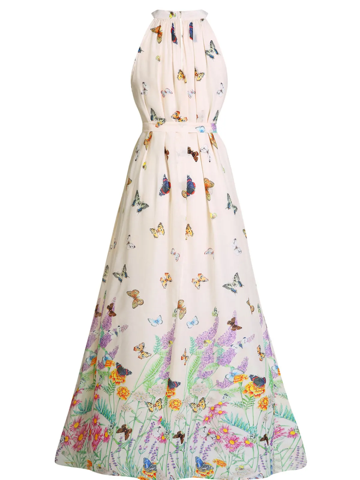 Hot Retro Stage 1930s Floral Butterfly Vintage Maxi Dress Beige