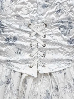 Best Retro Stage 1940s Floral Crinkle-Jacquard Waistband Dress White