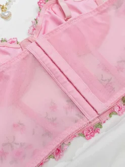 Online Retro Stage 1960s Floral Embroidered Bow Underwire Lingerie