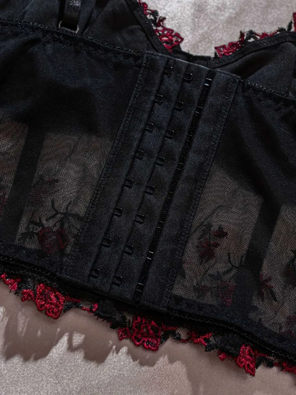 Online Retro Stage 1960s Floral Embroidered Bow Underwire Lingerie